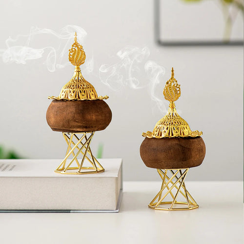 OUDMA Octagonal Wood & Gold Mabkhara
